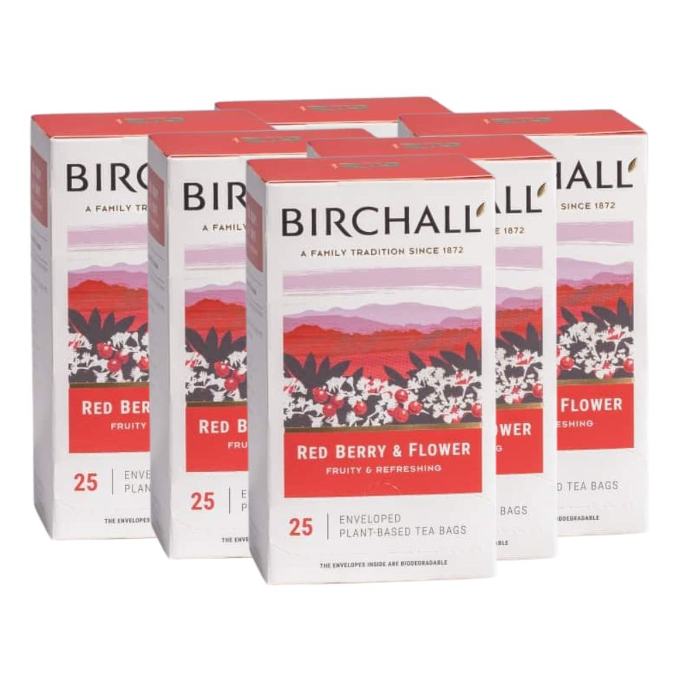 Birchall Red Berry & Flower Enveloped Tagged Tea Bag 6 x 25
