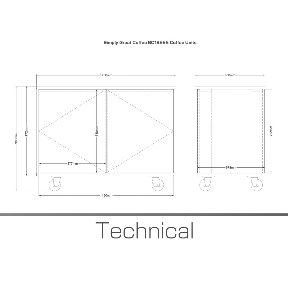 Coffee Machine Cabinet with wheels 1200mm - Image 2
