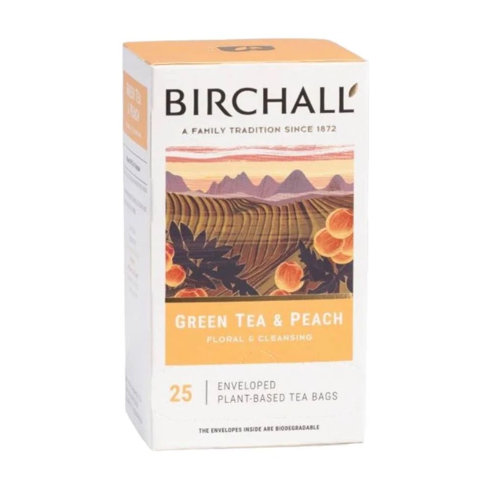 Birchall Green Tea & Peach Enveloped Tagged Tea Bag 1 x 25