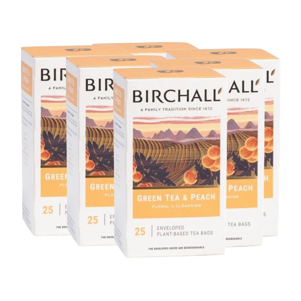 Birchall Green Tea & Peach Enveloped Tagged Tea Bag 6 x 25